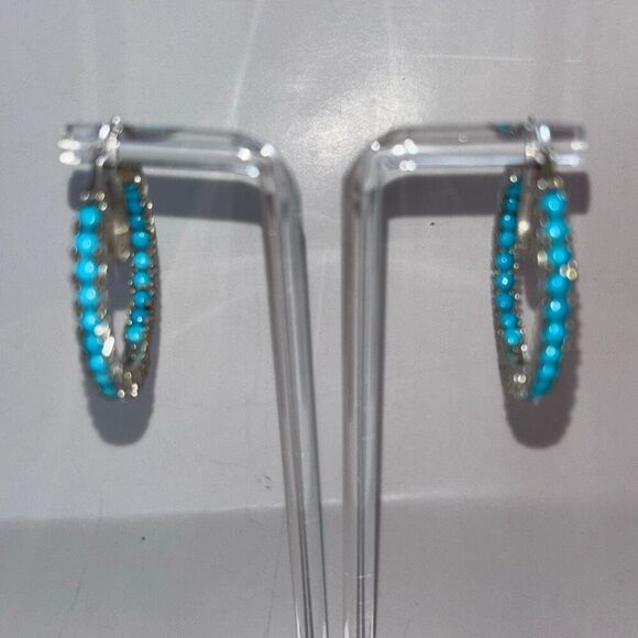 925 sterling silver Inside Out Hoop earrings turquoise infinity cowgirl western - Picture 2 of 8